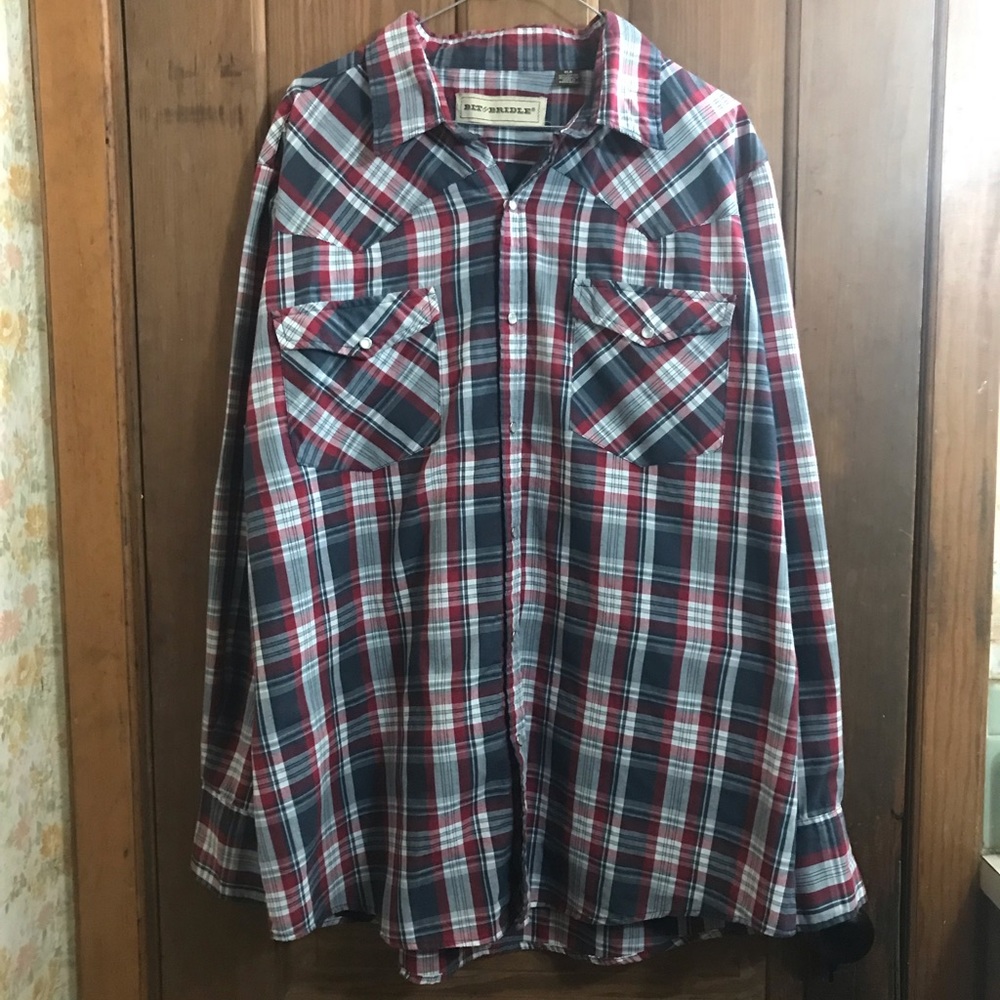 Bit & Bridle Men’s Red, White and Blue Plaid XLG Shirt
